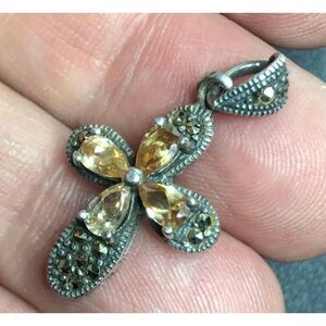 2605 Marcasite & Champange Quartz signed MB Sterling Silver 925 Pendant 2.4grams